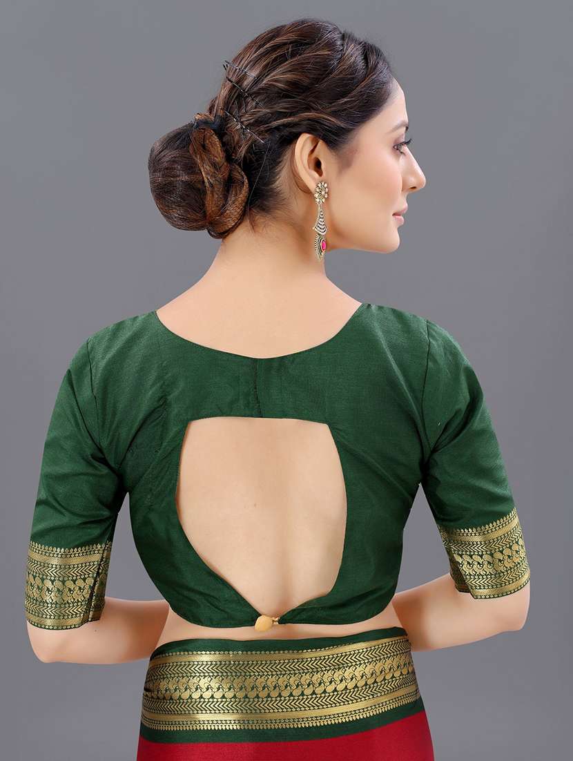 women solid with bordered saree with blouse - 22041568 - Standard Image - 5