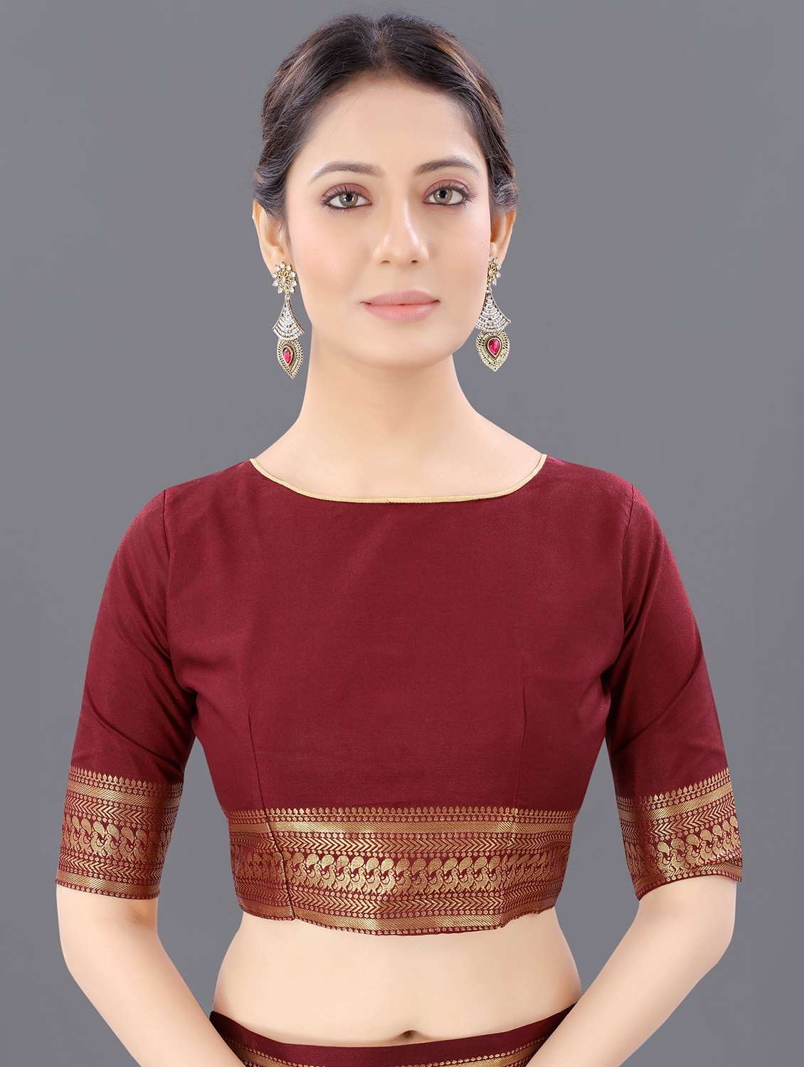 women solid with bordered saree with blouse - 22041570 - Standard Image - 5