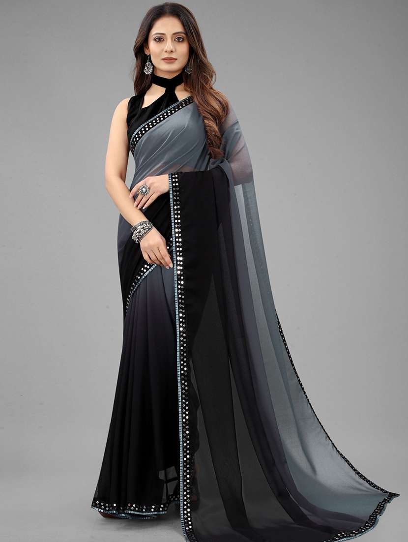 women ombre printed bordered saree with blouse