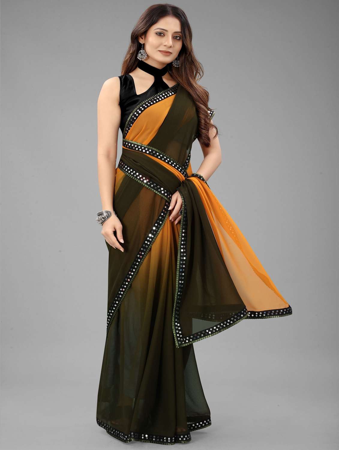 women ombre printed bordered saree with blouse - 22041576 - Standard Image - 3