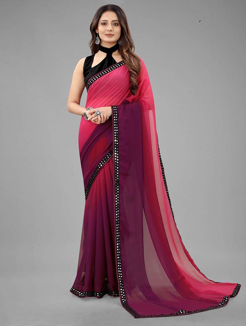 women ombre printed bordered saree with blouse