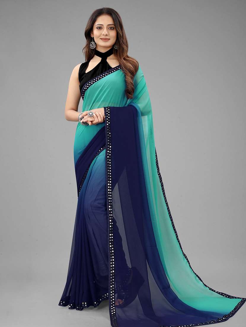 women ombre printed bordered saree with blouse