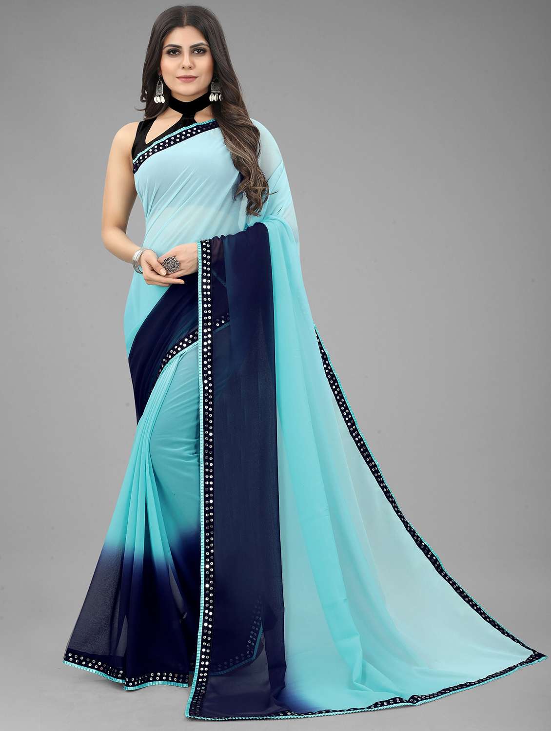 women ombre printed bordered saree with blouse - 22041581 - Zoom Image - 0