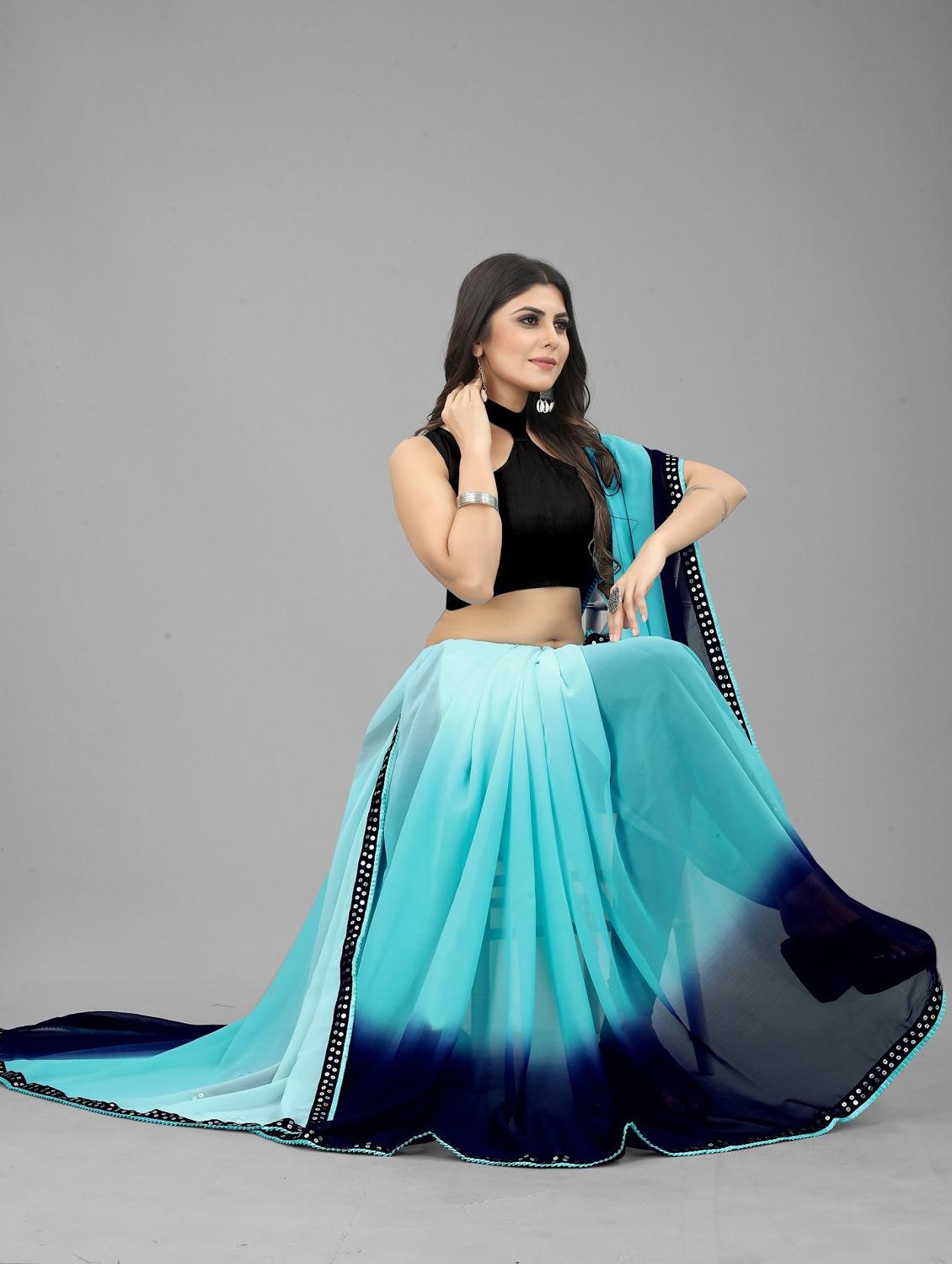 women ombre printed bordered saree with blouse - 22041581 - Standard Image - 3