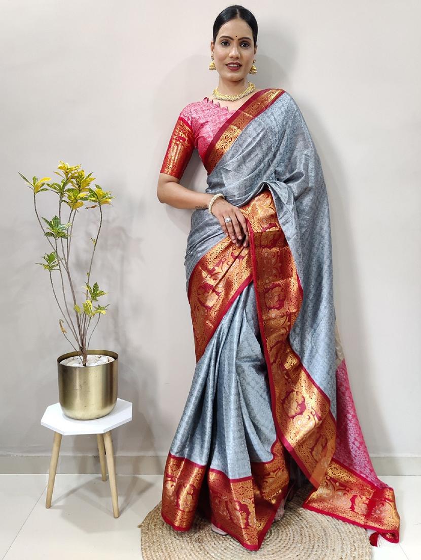 women self design bordered saree with blouse - 22041585 - Zoom Image - 0