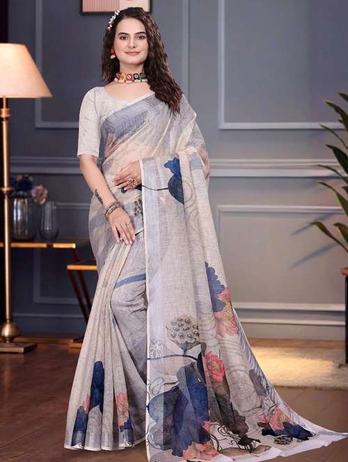women printed casual wear saree with blouse - 22041599 -  Standard Image - 0