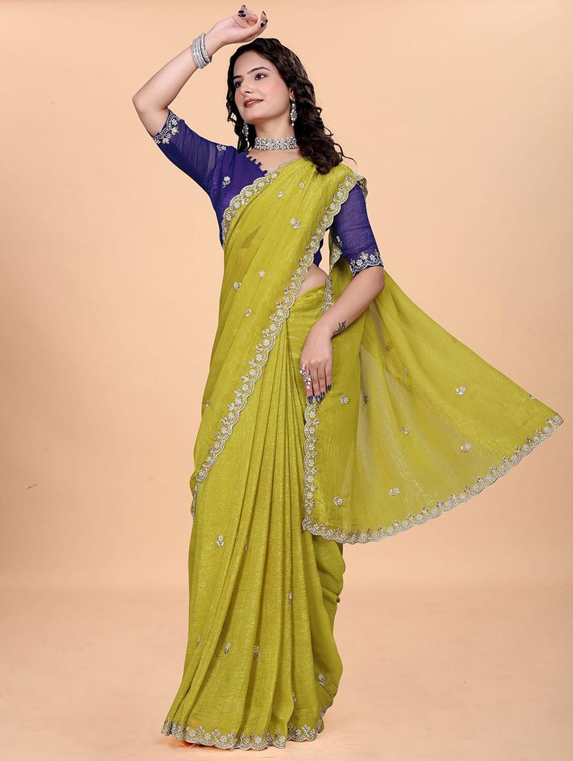 women solid with work embroidered saree with blouse - 22041622 - Standard Image - 3