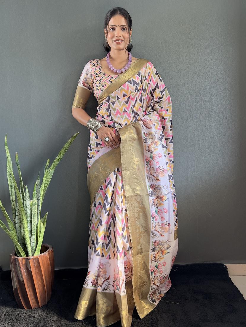 women printed bordered saree with blouse - 22041705 - Standard Image - 3