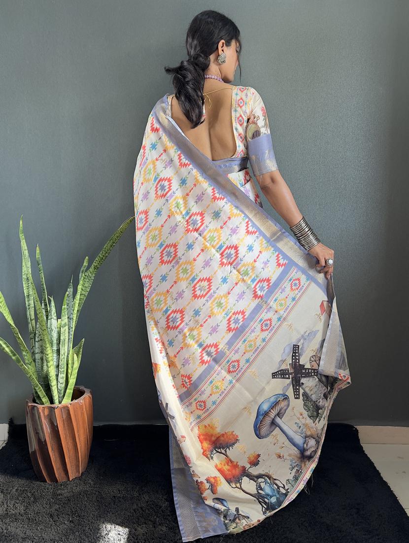 women printed bordered saree with blouse - 22041709 - Standard Image - 3
