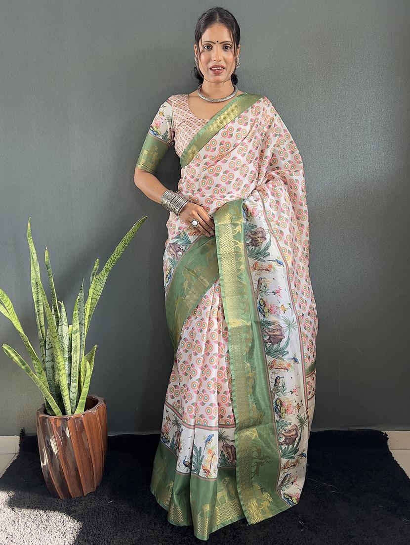 women printed bordered saree with blouse - 22041712 - Zoom Image - 0