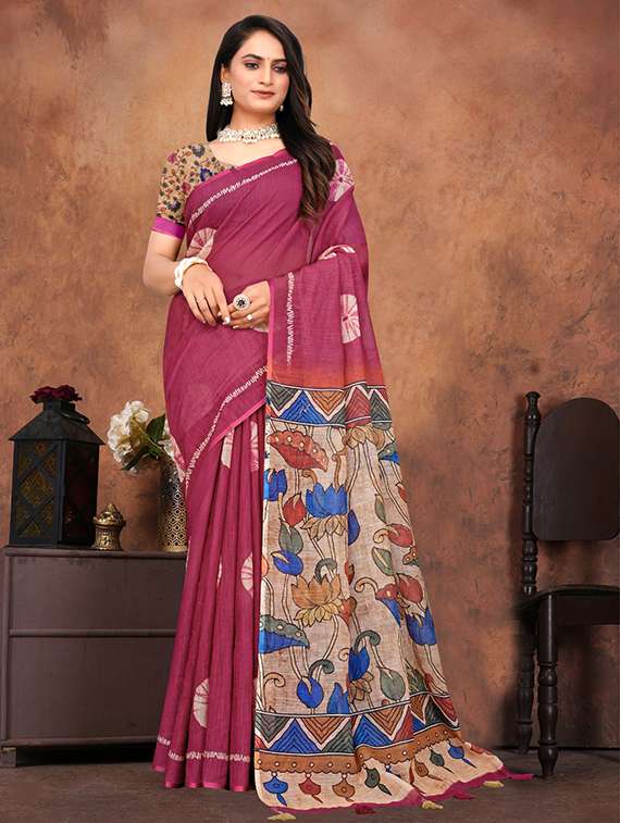 women printed casual wear saree with blouse