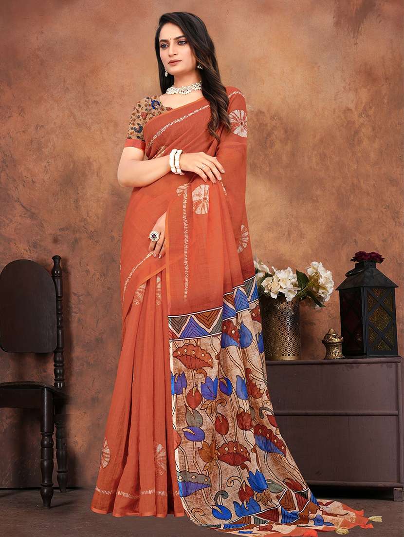 women printed casual wear saree with blouse