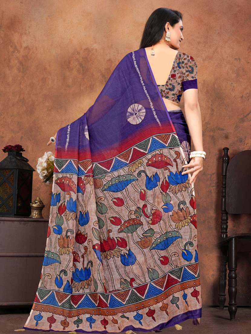 women printed casual wear saree with blouse - 22041719 -  Standard Image - 3