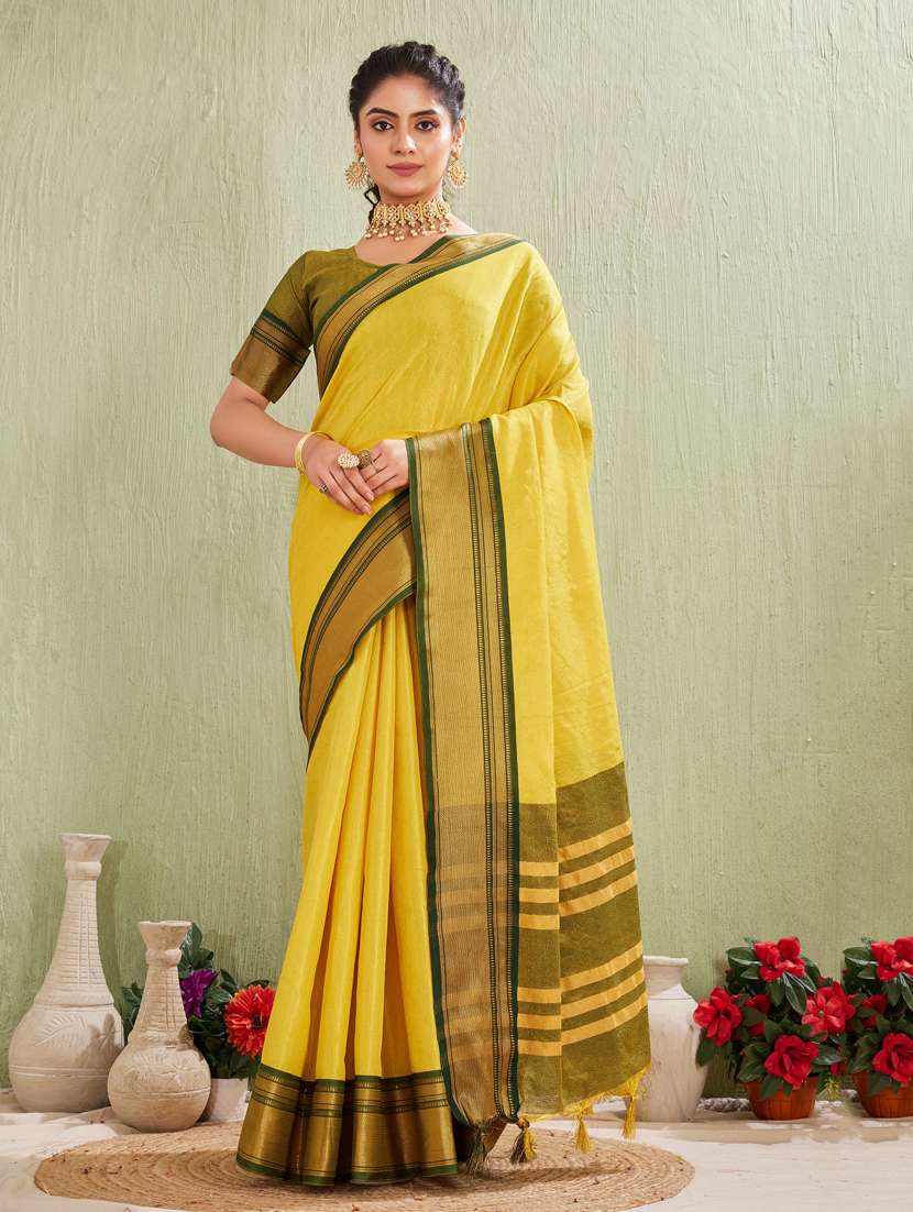 women solid with bordered saree with blouse - 22041728 -  Zoom Image - 0