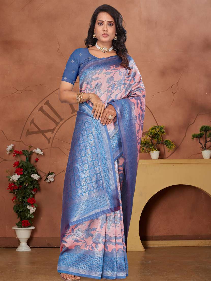 women floral printed bordered saree with blouse