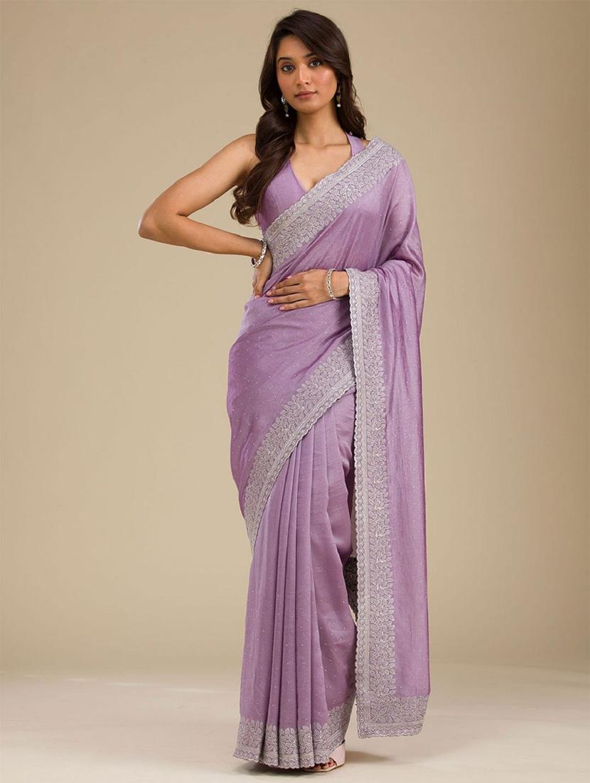 women solid with bordered saree with blouse - 22041736 - Zoom Image - 0
