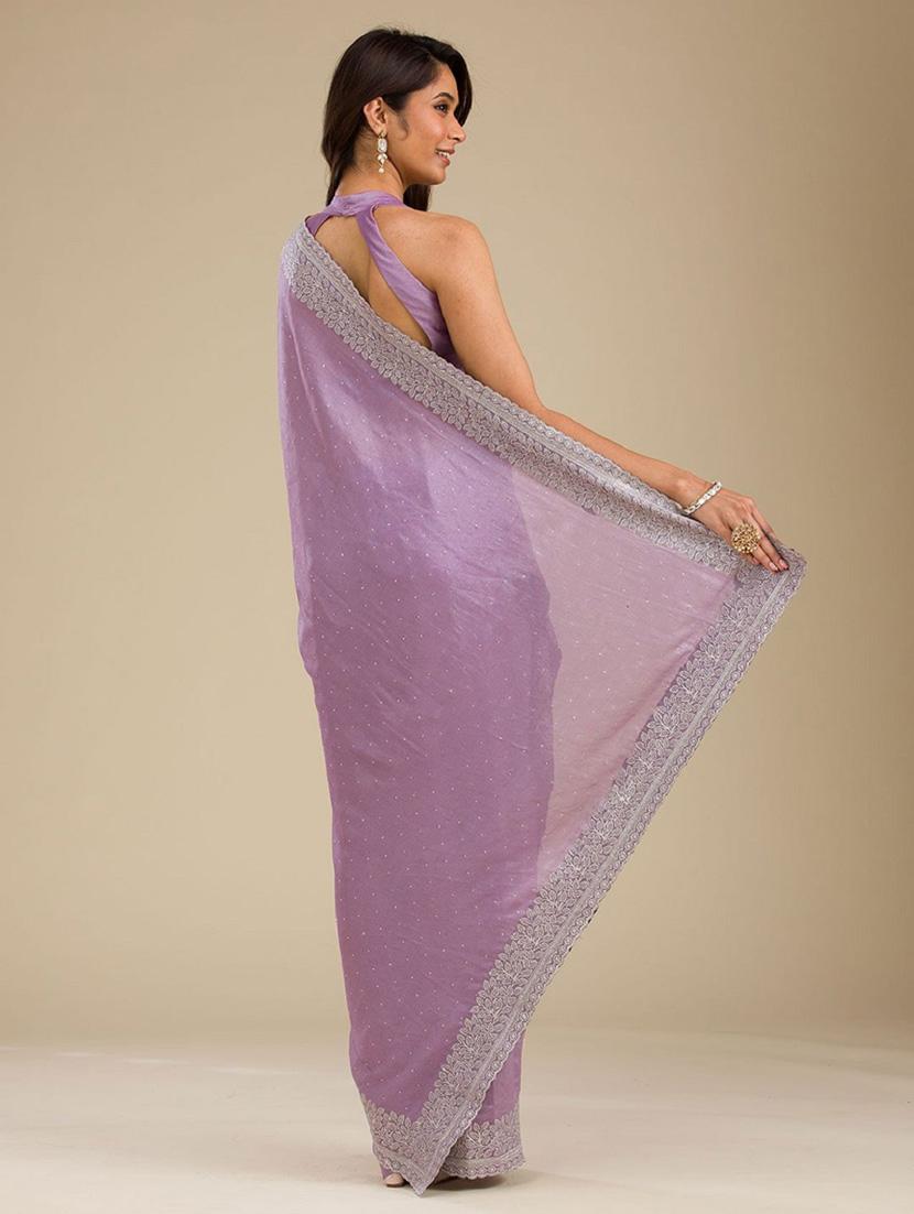 women solid with bordered saree with blouse - 22041736 - Standard Image - 3