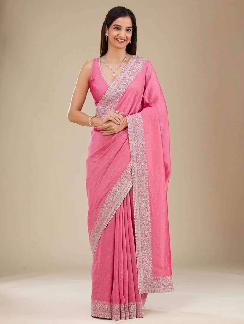 women solid with bordered saree with blouse - 22041737 - Zoom Image - 0
