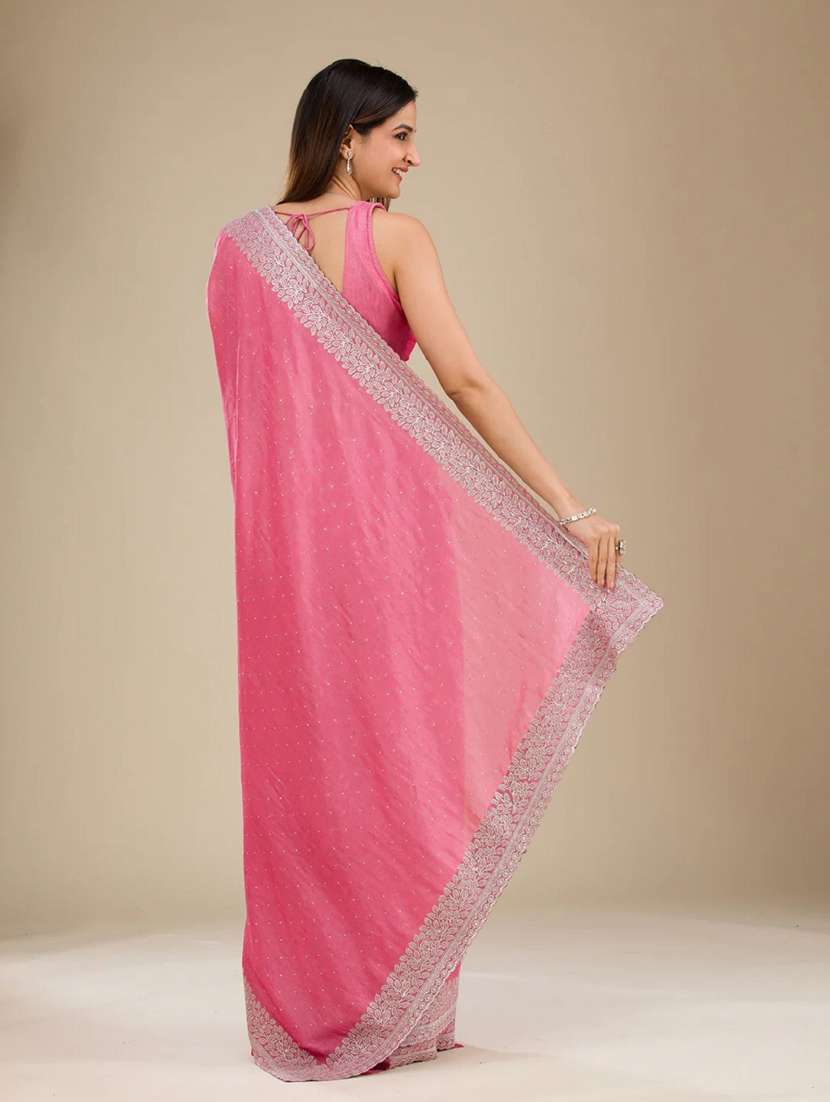 women solid with bordered saree with blouse - 22041737 - Standard Image - 3
