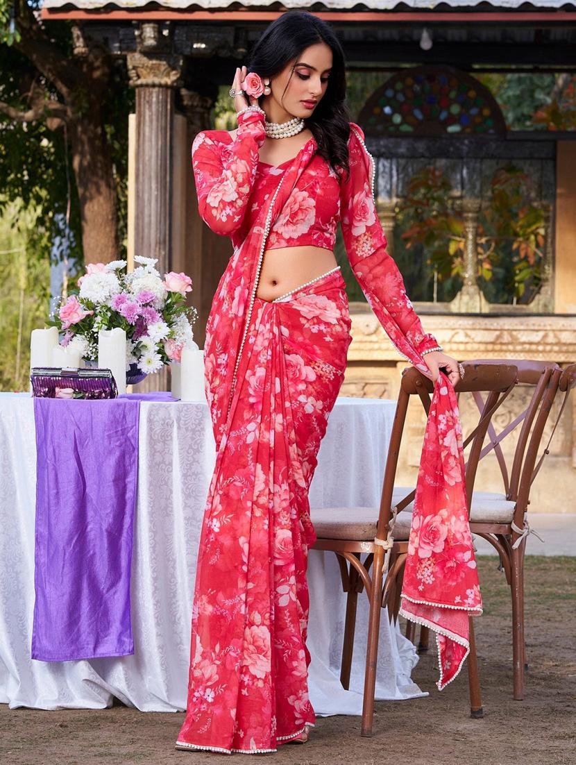 women printed casual wear saree with blouse - 22041742 - Standard Image - 3