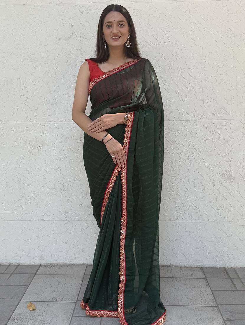 women striped bordered saree with blouse - 22041751 -  Zoom Image - 0