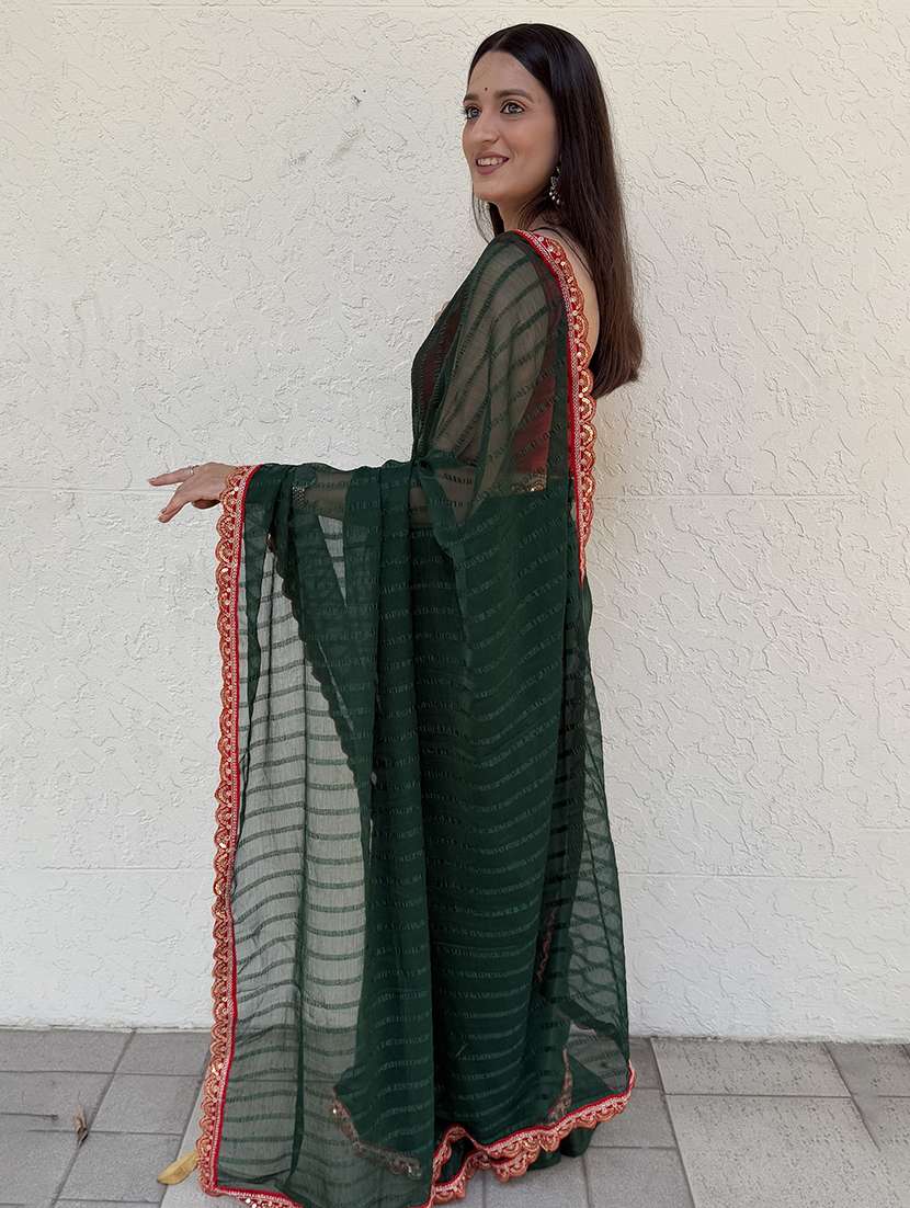women striped bordered saree with blouse - 22041751 - Standard Image - 3