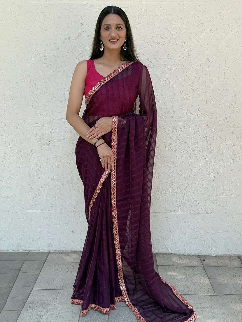 women striped bordered saree with blouse - 22041755 - Zoom Image - 0