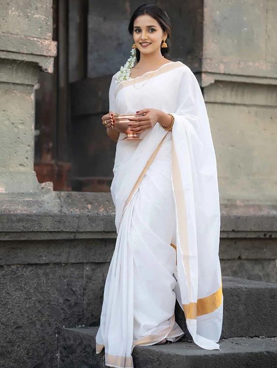 women solid with bordered saree with blouse - 22041777 -  Zoom Image - 0