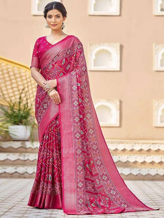 women printed bordered saree with blouse - 22041783 -  Zoom Image - 0
