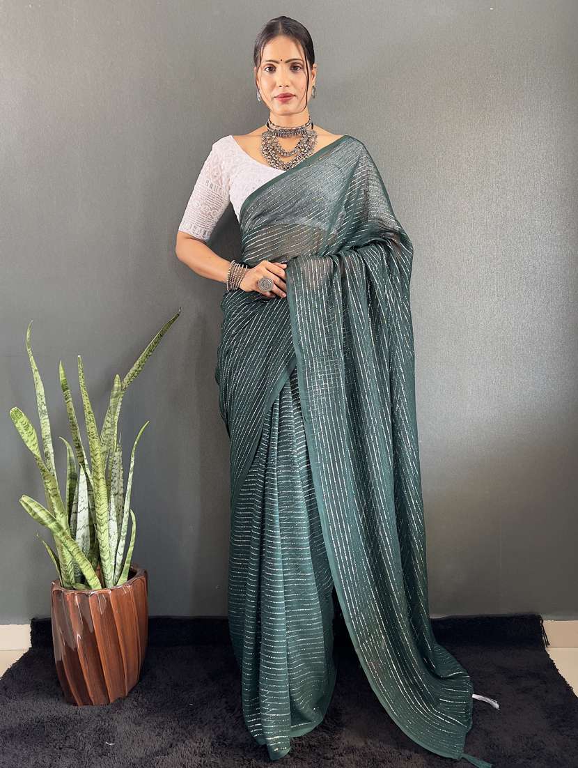 women striped printed saree with blouse - 22041797 -  Zoom Image - 0