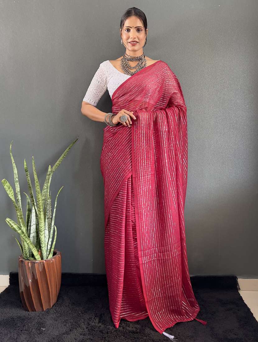 women striped printed saree with blouse - 22041798 -  Zoom Image - 0