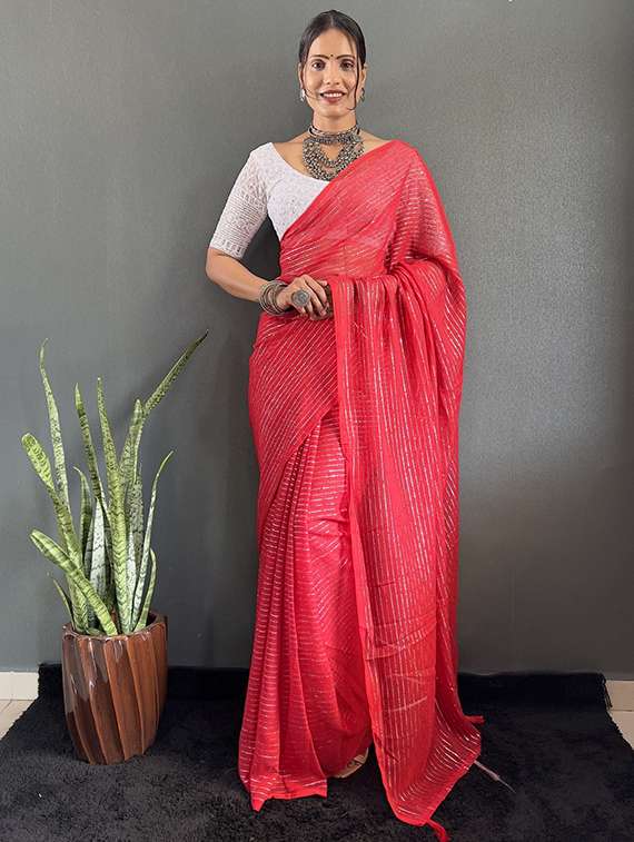 women striped printed saree with blouse - 22041799 - Zoom Image - 0