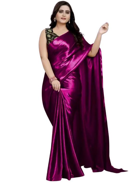 women solid plain saree with blouse - 22041839 - Zoom Image - 0