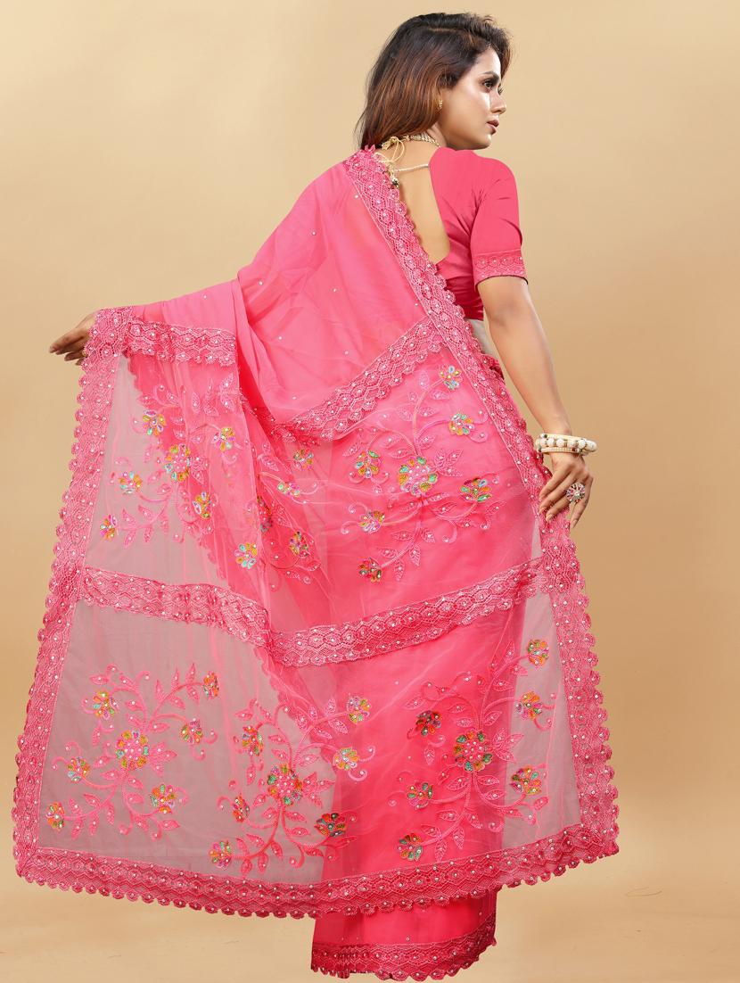 women solid with work embroidered saree with blouse - 22041843 - Standard Image - 3