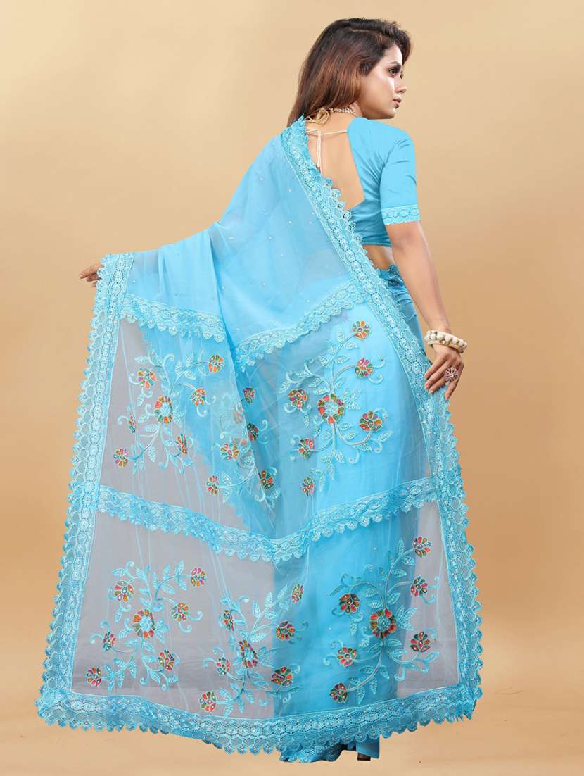 women solid with work embroidered saree with blouse - 22041845 - Standard Image - 3