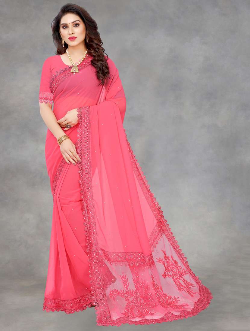 women solid with work embroidered saree with blouse - 22041846 - Zoom Image - 0
