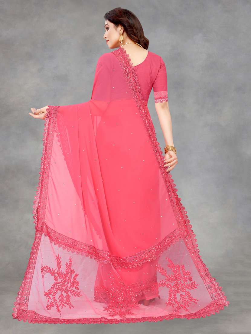 women solid with work embroidered saree with blouse - 22041846 - Standard Image - 3