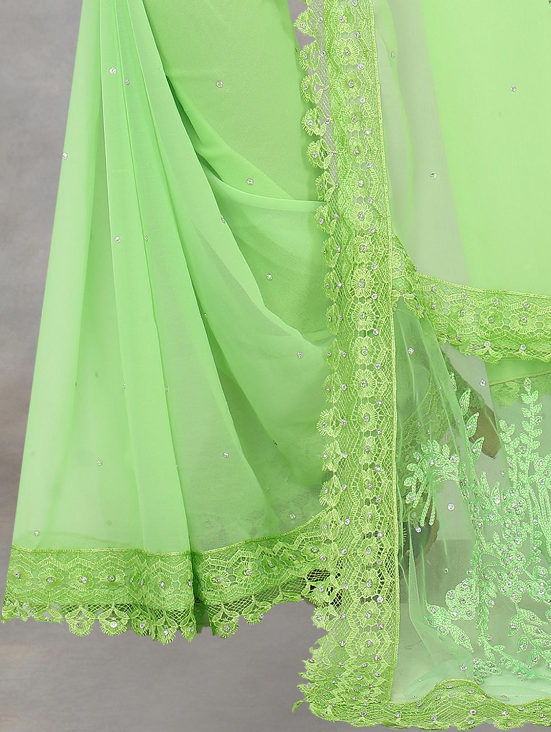 women solid with work embroidered saree with blouse - 22041848 - Standard Image - 5