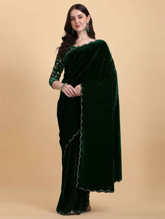 women solid plain saree with blouse - 22041860 - Zoom Image - 0