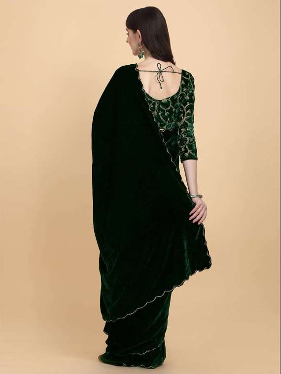 women solid plain saree with blouse - 22041860 - Standard Image - 3
