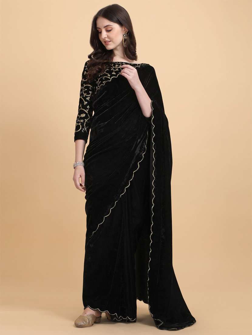 women solid plain saree with blouse