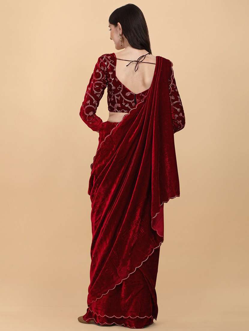 women solid plain saree with blouse - 22041862 -  Standard Image - 3