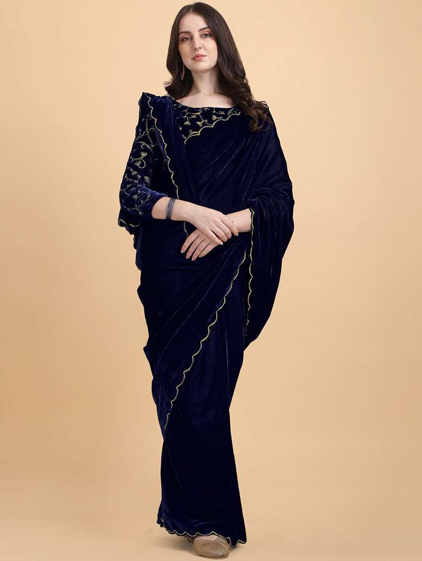 women solid plain saree with blouse - 22041863 -  Standard Image - 3