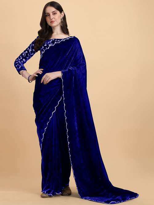 women solid plain saree with blouse - 22041865 - Standard Image - 0