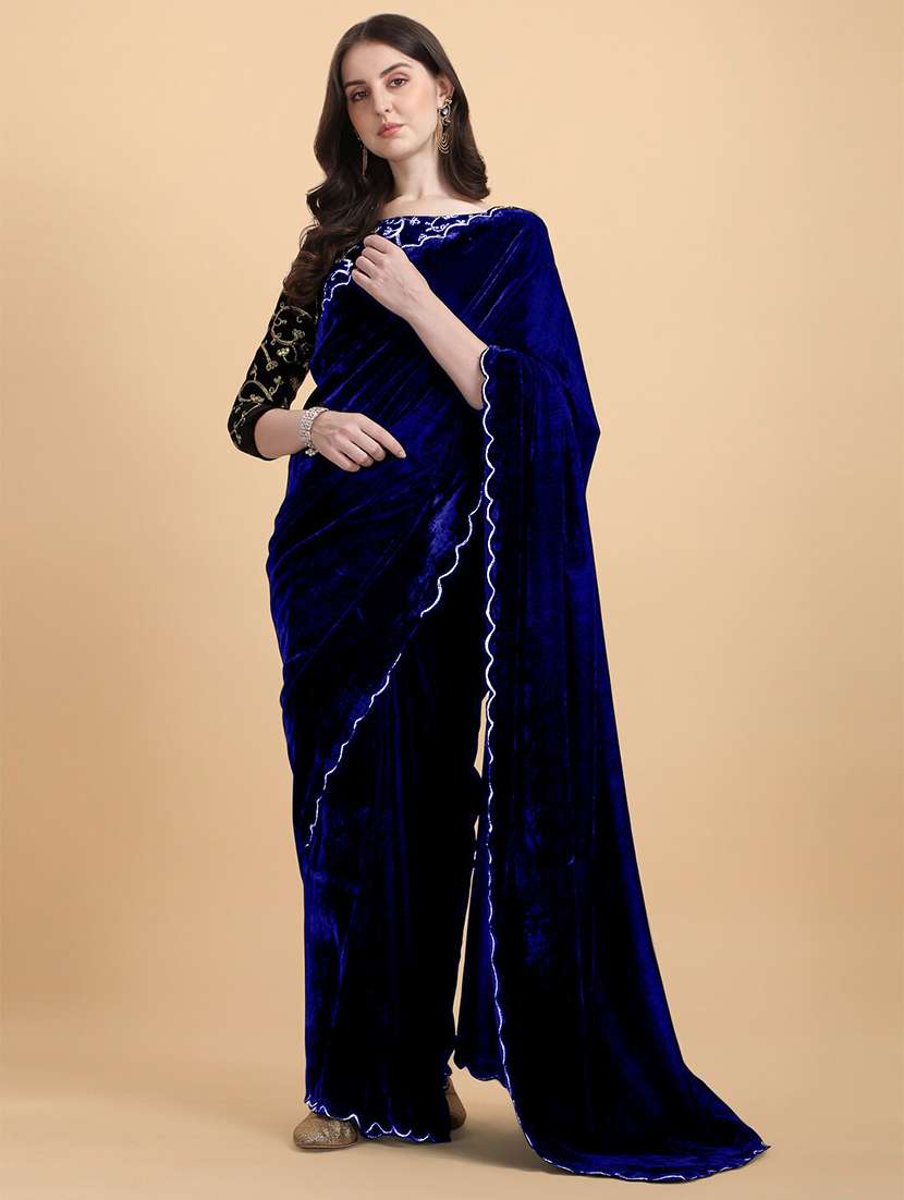 women solid plain saree with blouse - 22041865 - Standard Image - 3