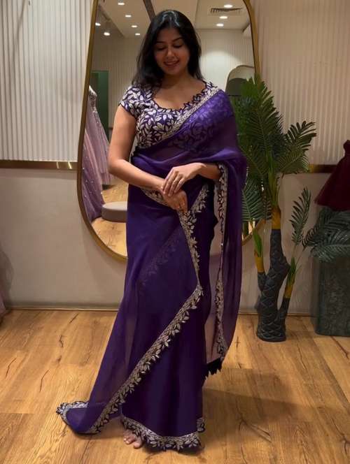 women solid with bordered saree with blouse - 22041866 - Standard Image - 0