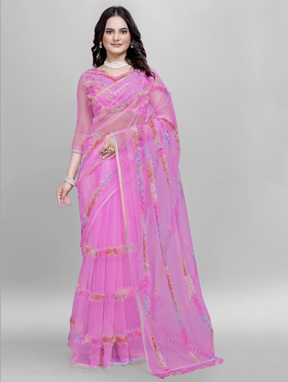 women solid with work embroidered saree with blouse - 22041869 - Zoom Image - 0