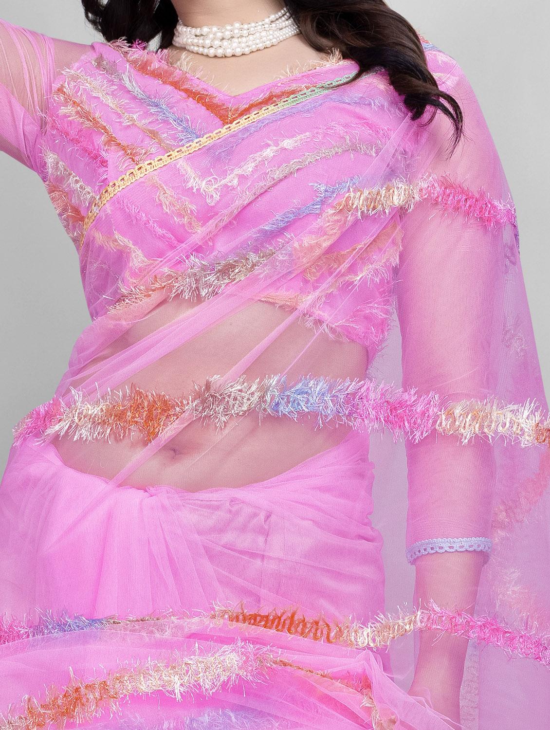 women solid with work embroidered saree with blouse - 22041869 - Standard Image - 5