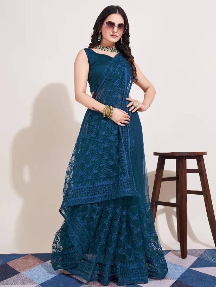 women solid with work embroidered saree with blouse - 22041875 - Standard Image - 3