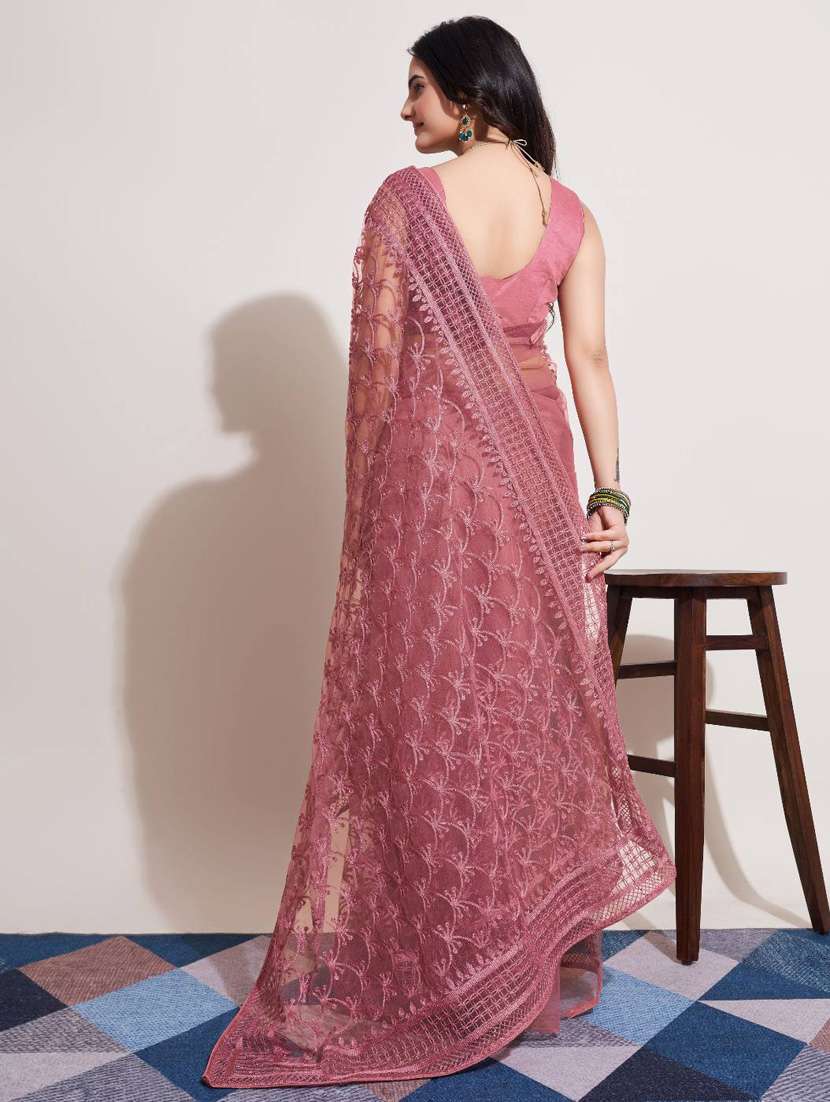 women solid with work embroidered saree with blouse - 22041876 - Standard Image - 3